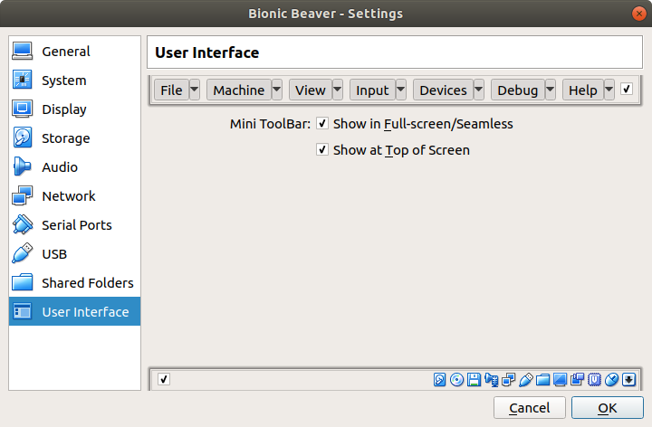 Move the VirtualBox menu to the top of the screen