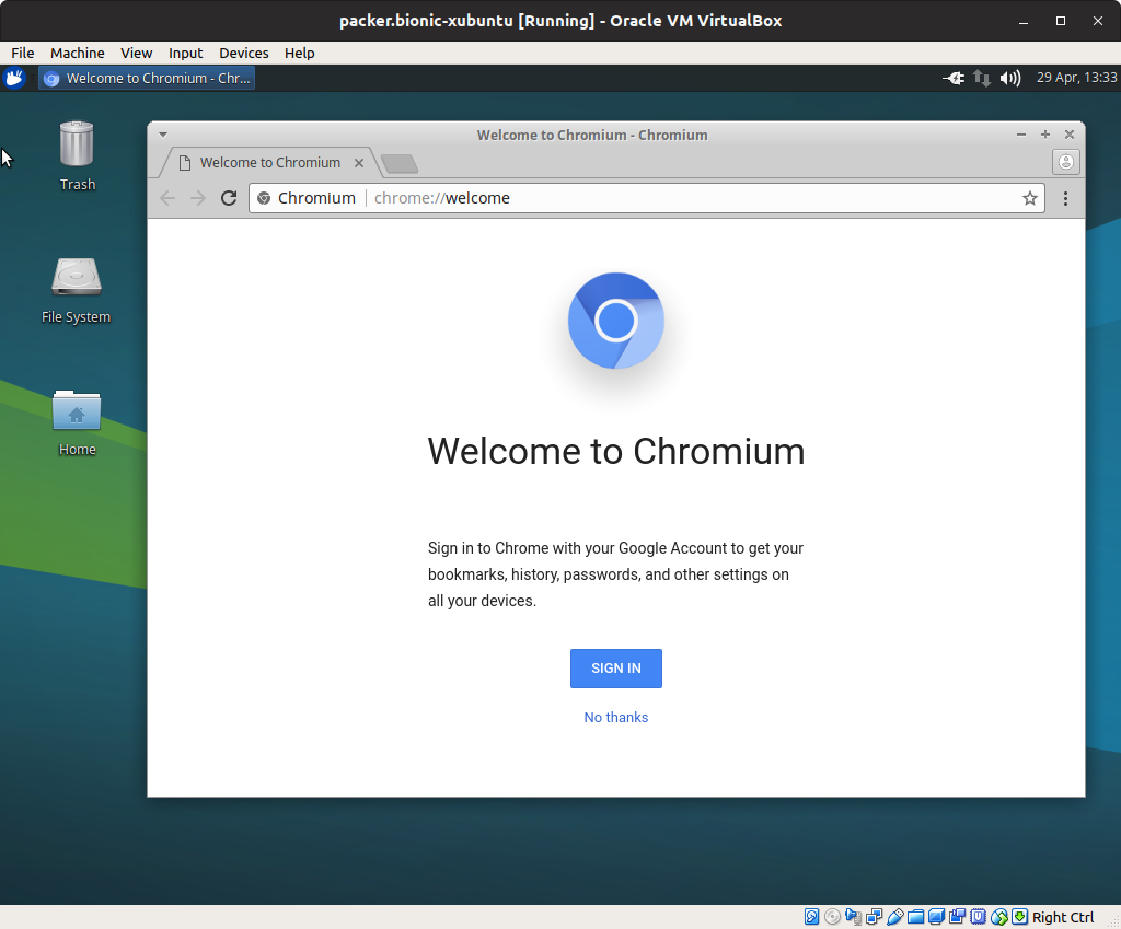 Chromium browser installed.